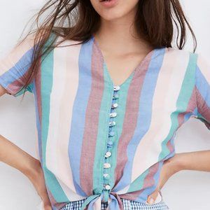Madewell Tie-front top in Vertical Stripe XXS